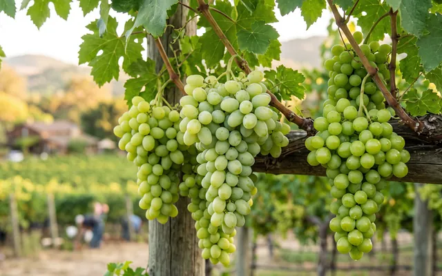 Helle Trauben am Rebstock, kurz vor der Ernte